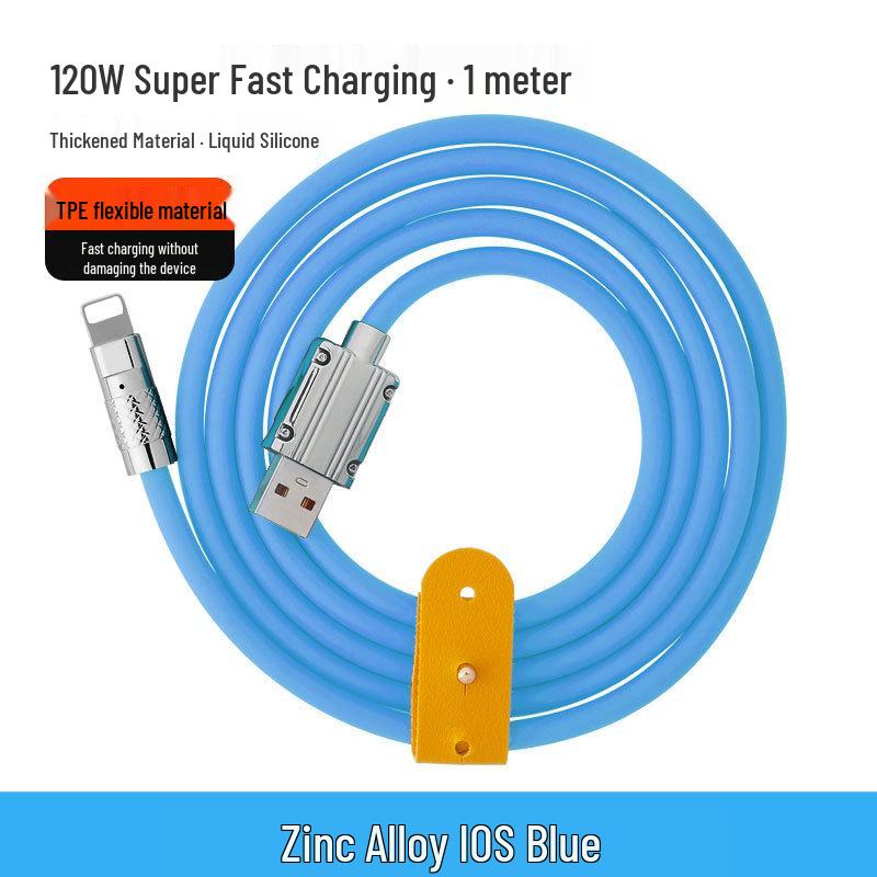 120W Zinc Alloy Silicone 6A Fast Charging Data Cable with Light