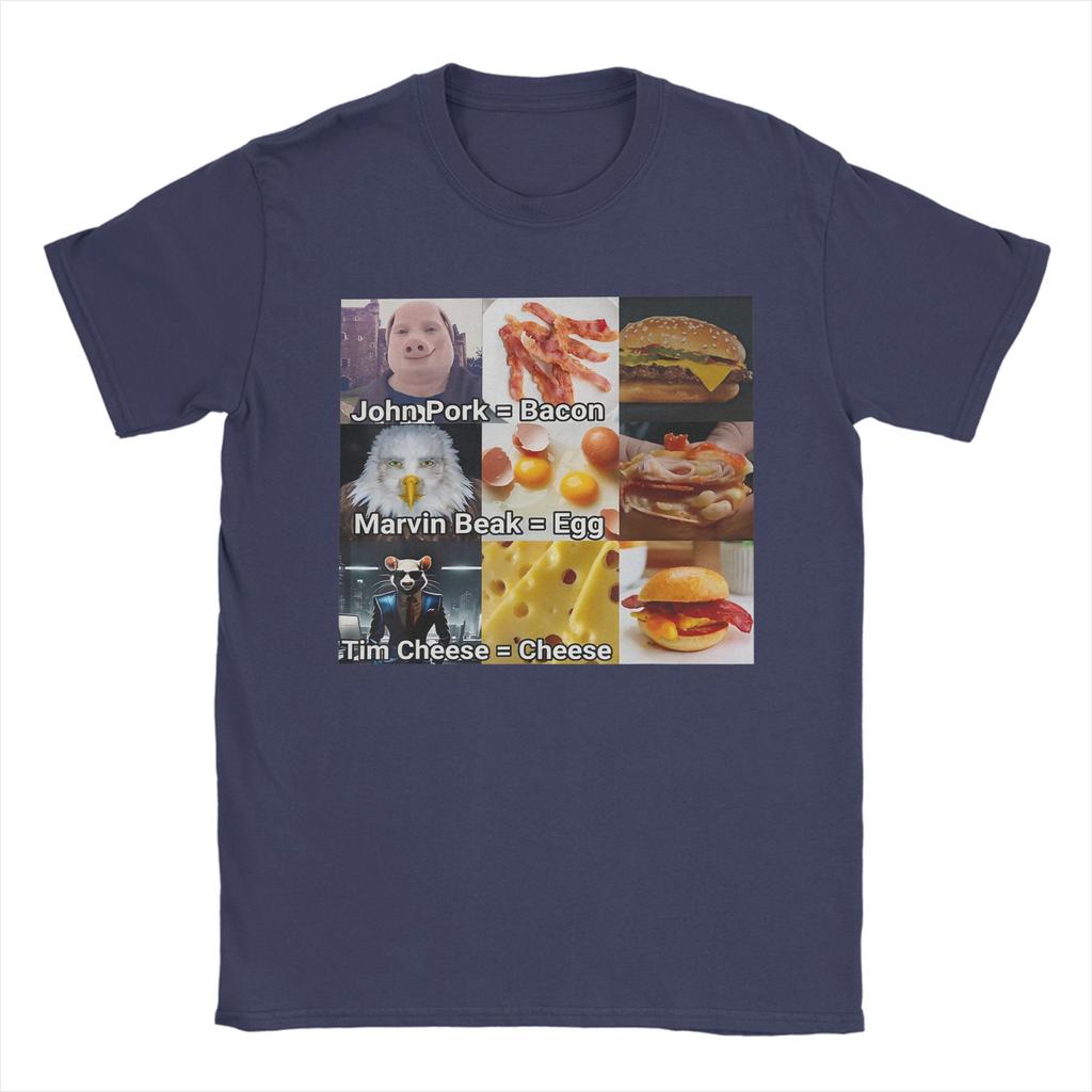 Men John Pork Marvin Beak Tim Cheese Funny Bacon Egg Cheese T Shirts  Pure Cotton Clothing Novelty Tee Shirt Summer TShirts
