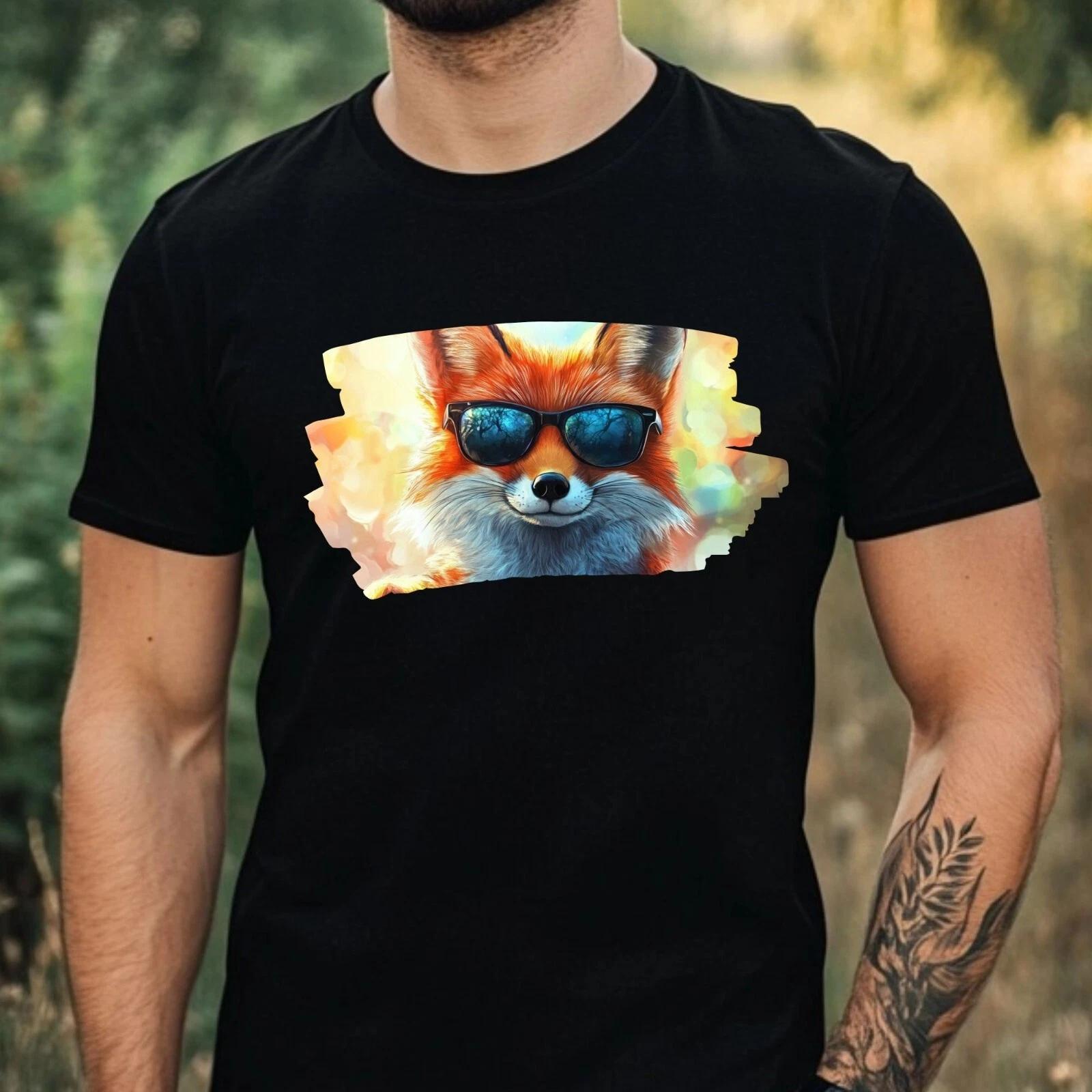T-Shirt Herren Fuchs mit Sonnenbrille Motiv Baumwolle Größe XS bis 5XL XXL