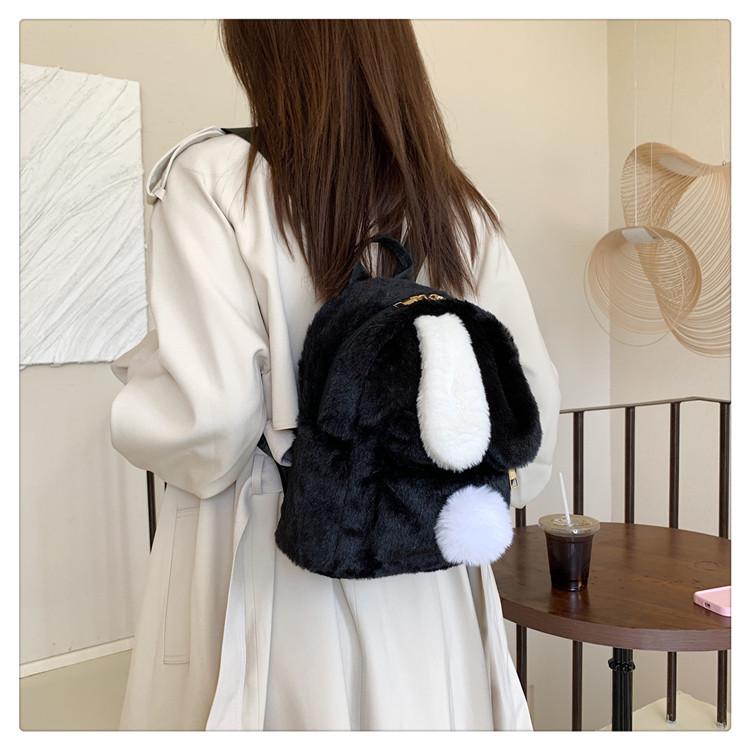 2025 Cute Rabbit Ears Backpack: Japanese & Korean Harajuku Style, Large Capacity, Fuzzy Crossbody Bag for Girls