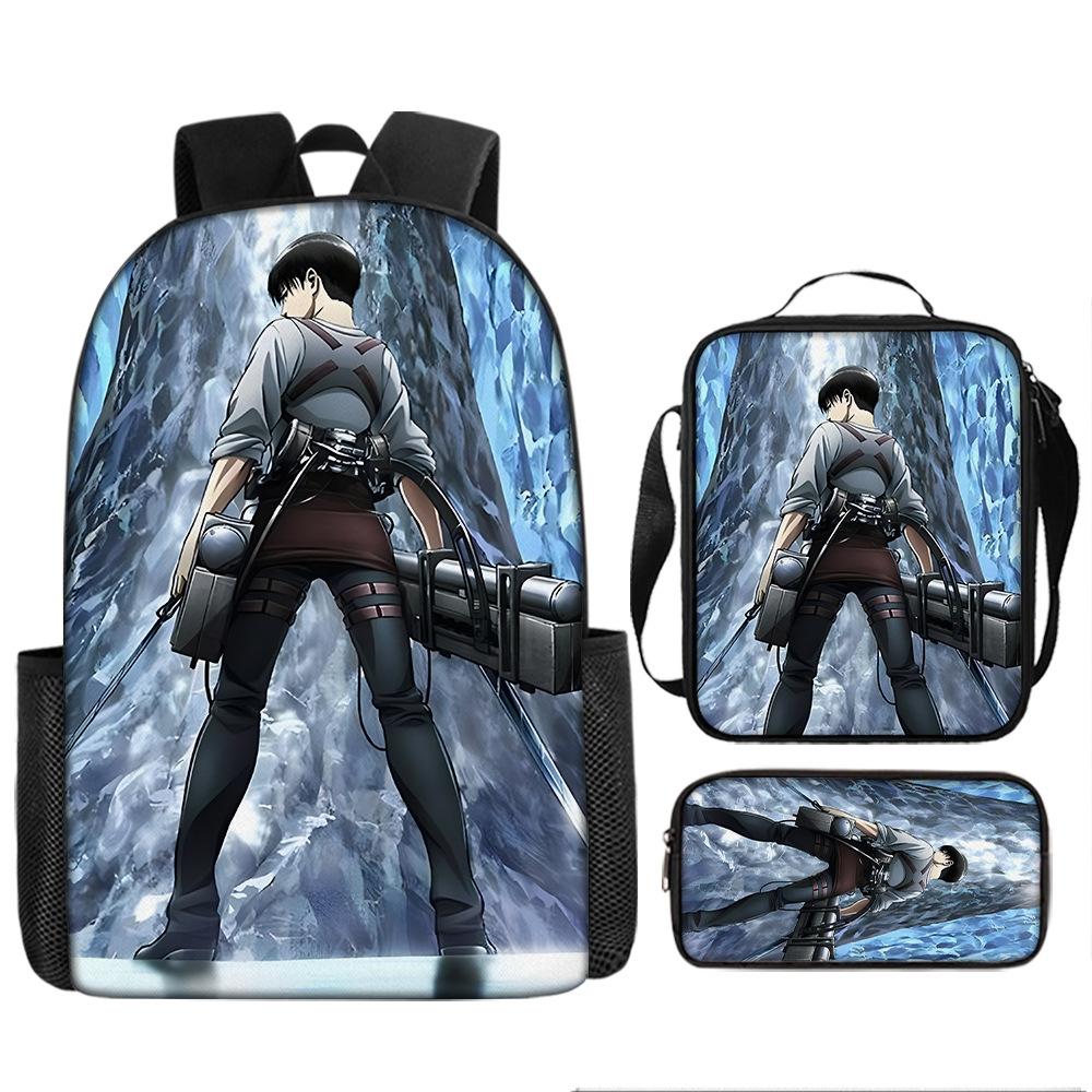 Attack Giant School Bag Anime Men's and Women's Backpacks Student Large Capacity Outdoor Leisure Travel Bag Three-piece Set