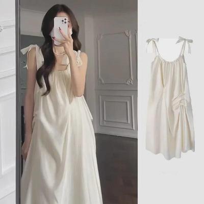 Summer 2023 White Suspender French Dress - Seaside Vacation Mid-Length Fairy Skirt