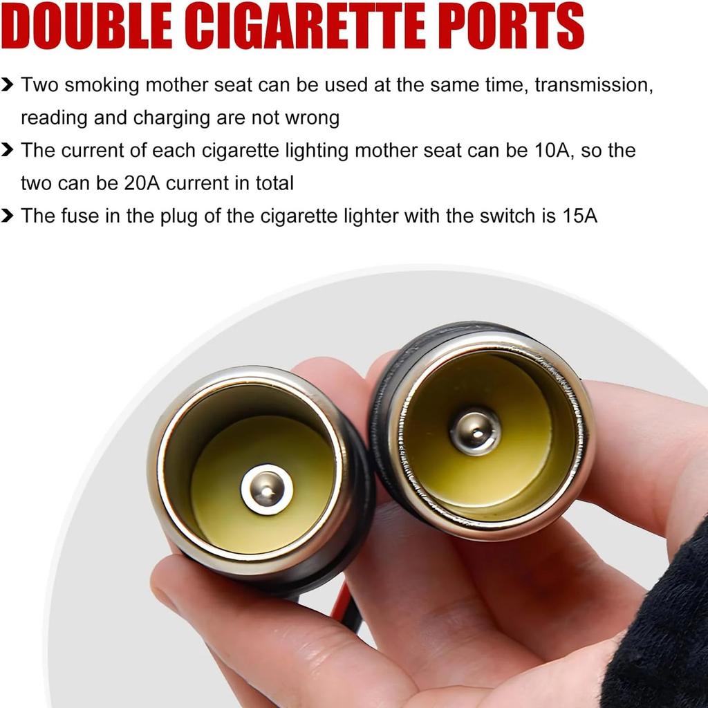 Car Lighter With  One Point Two Female Female Connector Car Lighter Double Socket Extension Cable