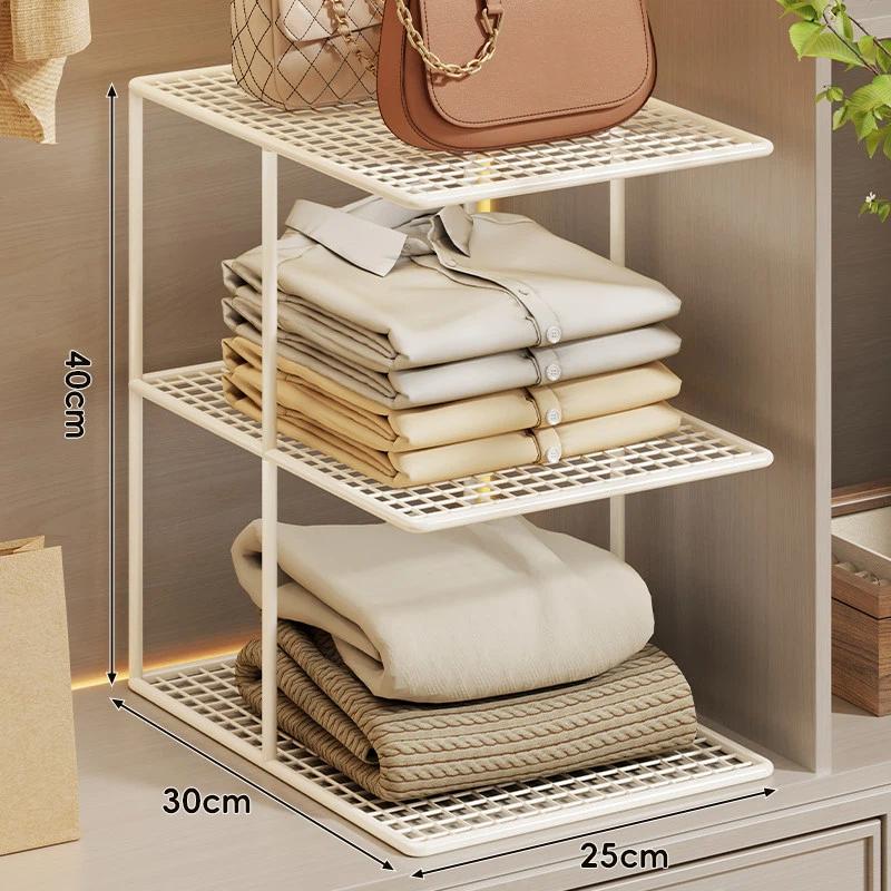 Stackable Metal Mesh Closet Shelf Organizer Multi Tier Storage Rack For Wardrobe Cabinet