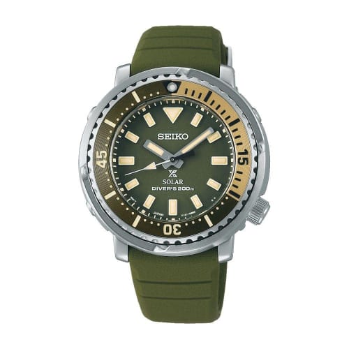 Seiko Prospex Damen Street Series Safari Solar Diver 200m Grüne Uhr SUT405P1, Militärgrün, Taucher.