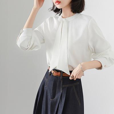 White Chiffon Shirt for Women In Spring Design Niche and Mature Hong Kong Style Streamer Commuting Professional Versatile Shirt for Women