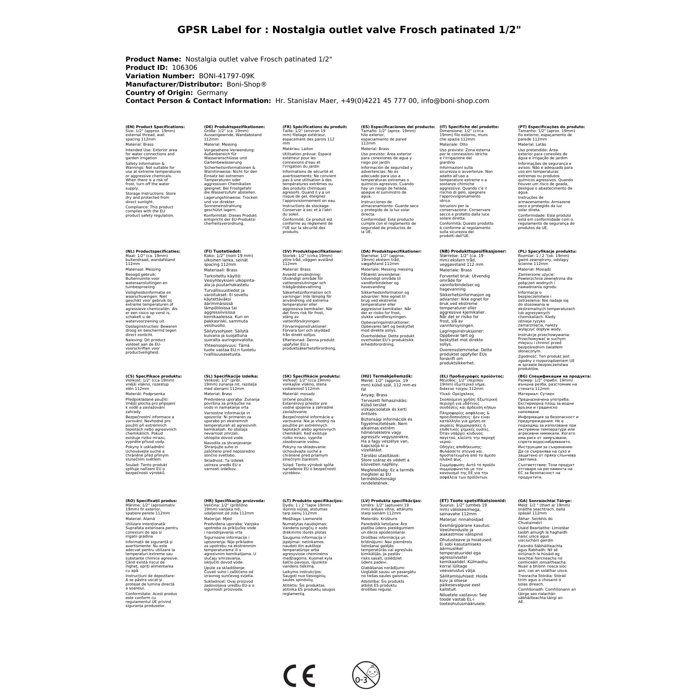 Robinet de sortie nostalgique Grenouille patiné 1/2"