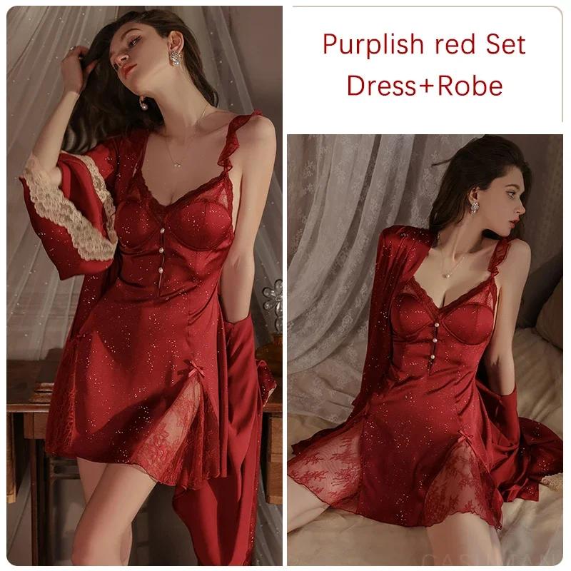

Женский спальный комплект, ночная рубашка, халат, гладкое атласное платье-камисоль с чашечкой бюстгальтера, сексуальная женская пижама M