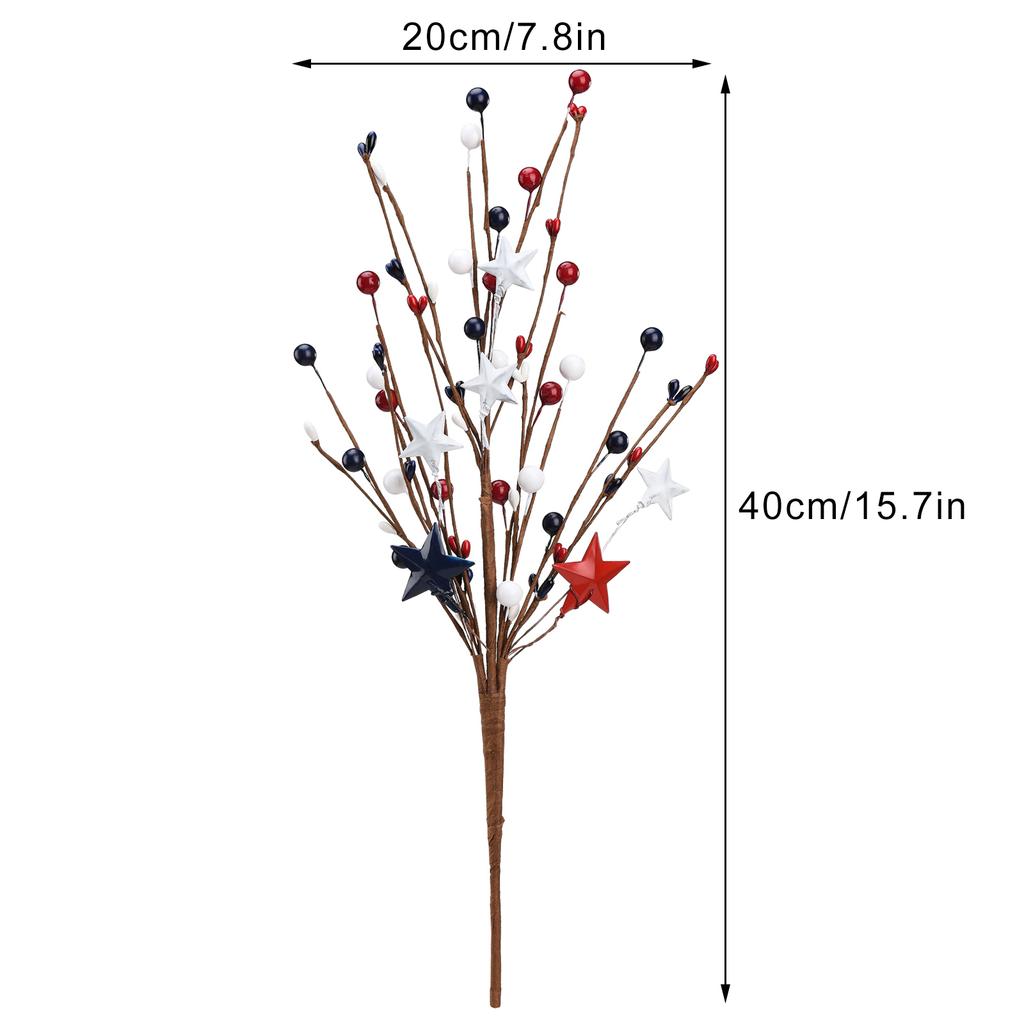 Patriotic Artificial Berry Stem Pick Red White Blue Berries Pick for 4th of July Pentagram Faux Branch for Home Office