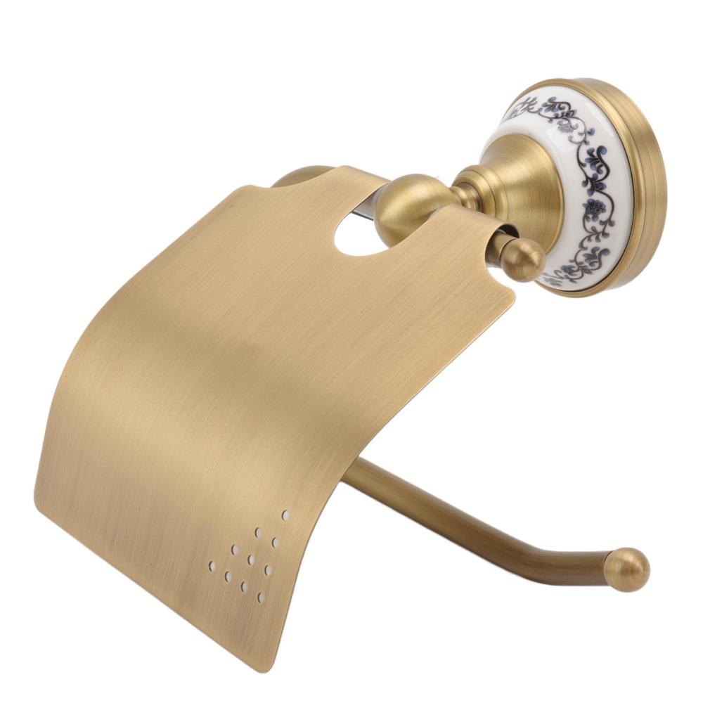 Brass Blue and White Porcelain Paper Towel Holder Tissue Holder  Bathroom Restroom Toilet