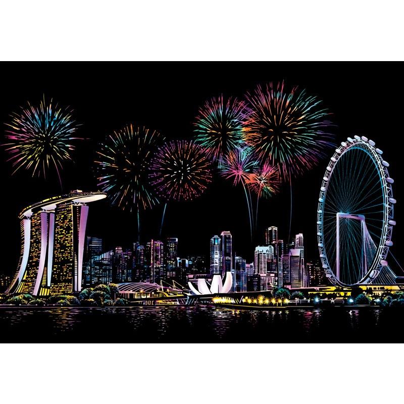 Tablero de Papel para Pintar Paisaje Nocturno con Arte Mágico Rasca Premium Para Actividades Educativas Atractivas