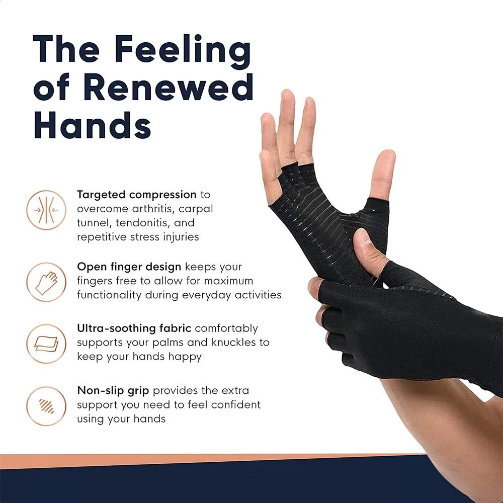 1Pair Arthritis Gloves Hand Wrist Support Brace For Swelling Pain Relief Fingerless Gloves For Carpal Tunnel Women Men