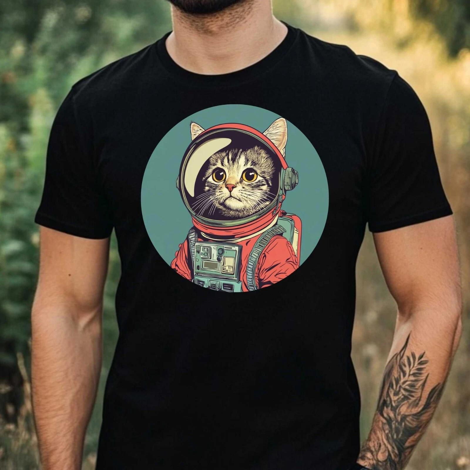 T-Shirt Herren Katze als Astronaut Motiv Baumwolle Größe XS bis 5XL XXXXL