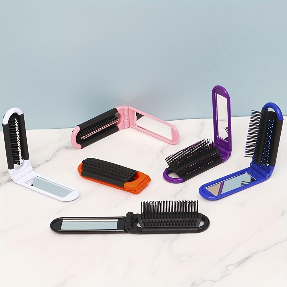 Tragbare Reise faltbare Haarbürste mit Spiegel Kompakte Taschengöße Haarkamm Friseur Massage Haarbürste