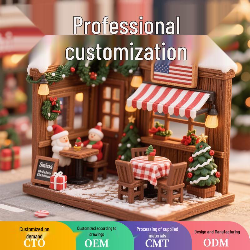 Custom DIY Wooden Christmas Cabin Miniature Educational Toy Ornament Wooden