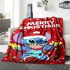 Merry Christmas Stitch Flannel Blanket Super Soft Warm Cozy Blanket for Sofa Bed Office Travel All‑Season Home Decor Gift