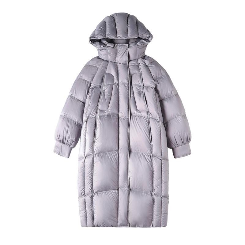 European products popular white duck down winter new knee thickened hooded large size down jacket women's medium and long