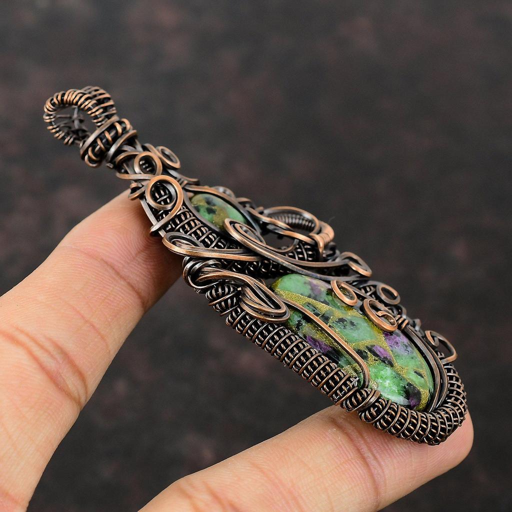 Kupfer Rubin Zoisit Anhänger Kupferdraht gewickelt Anhänger Handgefertigter Schmuck Edelstein Anhänger Rubin Zoisit Kupfer Schmuck Besonderes Anlass Geschenk