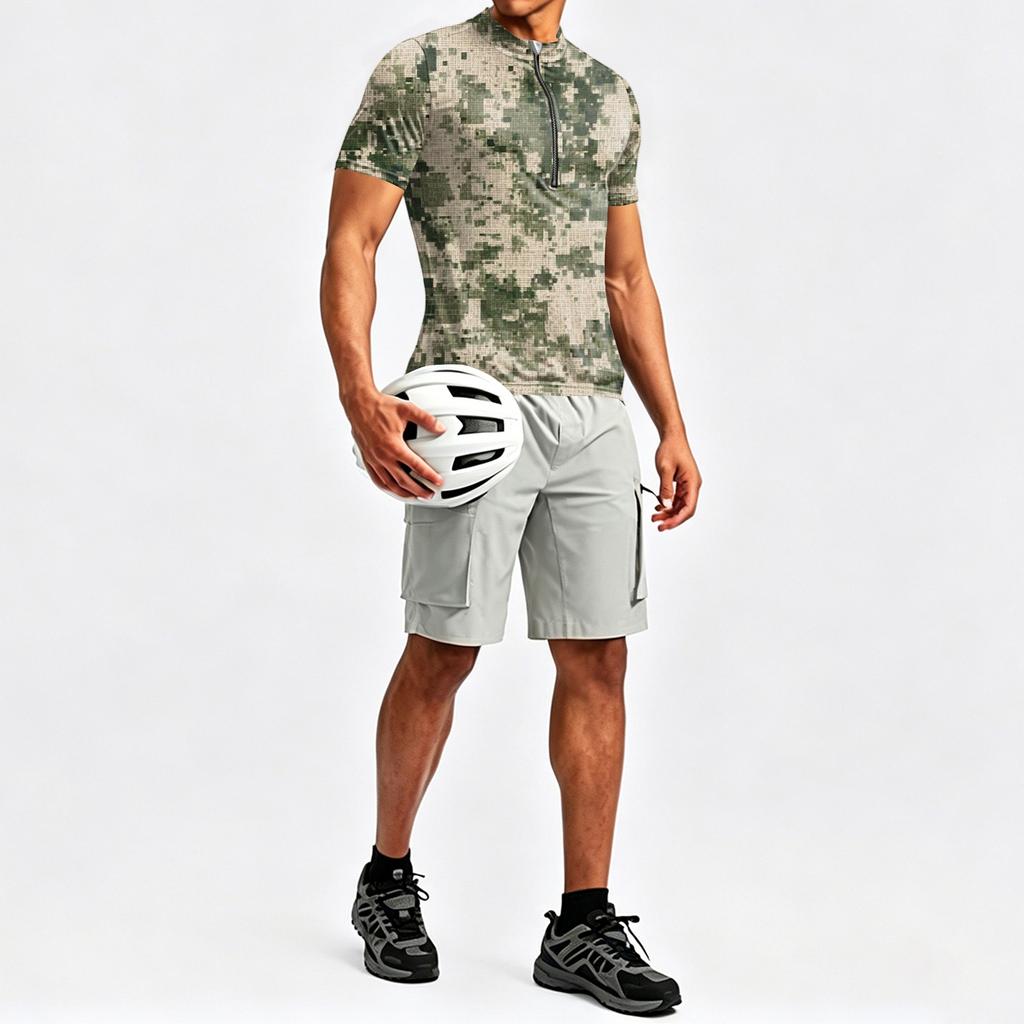 Herren Crew-Neck Bedrucktes Reißverschluss Atmungsaktives Schnelltrocknendes Kurzarm-Radtrikot für Outdoor-Sportarten und Straßenfahrten