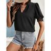 Women's Short-sleeved Tops Summer New Fashion T-shirt Versatile V-neck Shirt Lantern Sleeve Splicing Lace Blouse