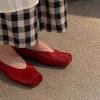 French Square Head Ballet Shoes Women's Leather Flat Bottom Shallow Mouth Grandma Shoes New Mary Jane