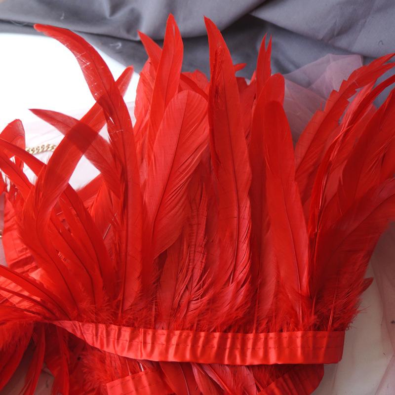 2 M/Piece Rooster Tail Fabric Edge Chicken Feather Fabric Strip Performance Clothing Skirt Fabric Belt Shawl Feather Decoration Clothing Accessories