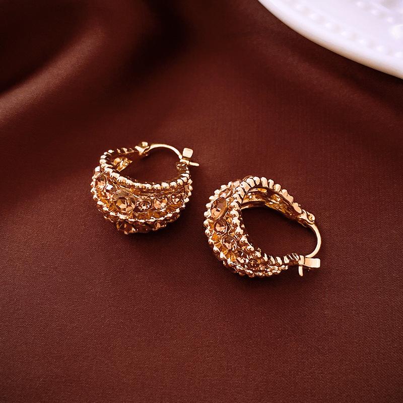European and American Diamond-set Oval Earrings Retro Earrings Niche Light Luxury High-end Earrings Women