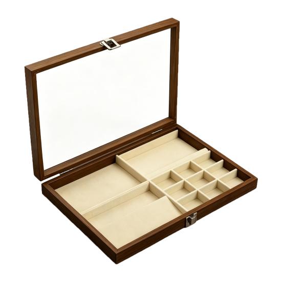 Ring-Aufbewahrungsbox, Langlebiges Holz mit unterteiltem Design, Weiches Samt-Innenfutter, Mehrgitter-Schmuckorganizer, für Ringe Armbänder Ohrringe
