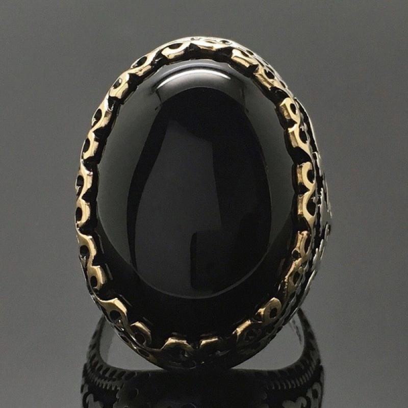 S925 Silver Obsidian Ring Men's and Women's Jewelry Boutique Fashion Jewelry Black Gemstone Ring Gift 2025