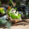 Garden Frog Figurine Frog Reading A Book on Rocking Chair Statue Resin