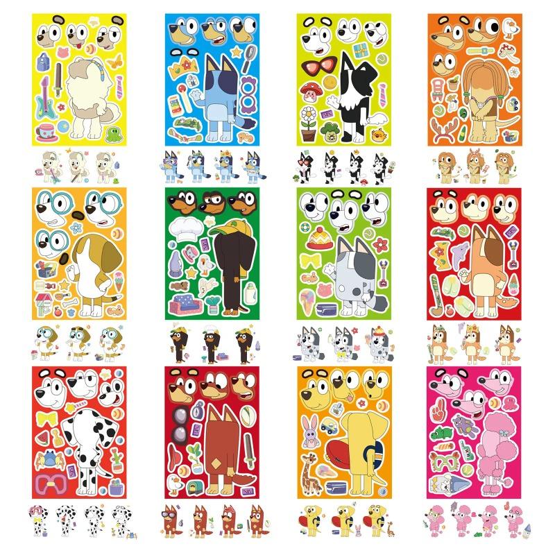 6/12Sheets Bluey Animation Family Cartoon Puzzle Sticker DIY Phone Laptop Luggage Skateboard Graffiti Decals Fun for Kid Gift
