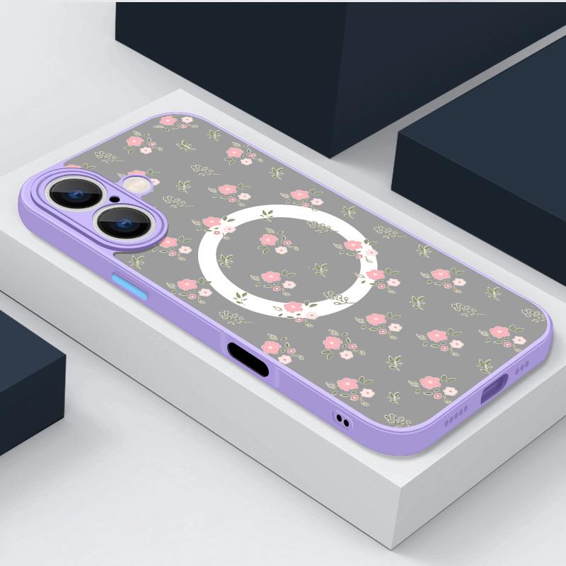 Purple Peony Print Magnetic Phone Case For iPhone 15 16 14 Pro Max 16 PLus 13 12 Pro 11 For Magsafe Wireless Charge  Hard Cover
