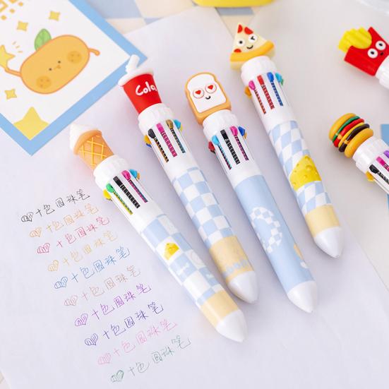 Fast Food Themed 10-Color Ballpoint Pen French Fries Burger Topper Designs Multi-Color Writing Tool for Journaling And Notes