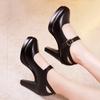 Talla Grande 32-43 Zapatos de Plataforma con Tacón de Bloque Zapatos de Salón para Mujer 2025 Negros Mary Janes Cuero Suave Tacones Altos Zapato de Vestir para Oficina Fiesta