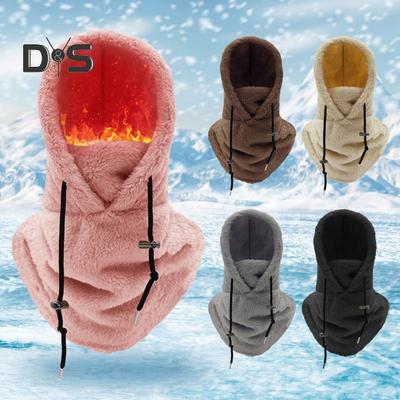 Gorro de ciclismo de invierno con protector facial, cordón ajustable, resistente al viento, de felpa gruesa, protección total, calentador de cuello para exteriores, gorro para clima frío