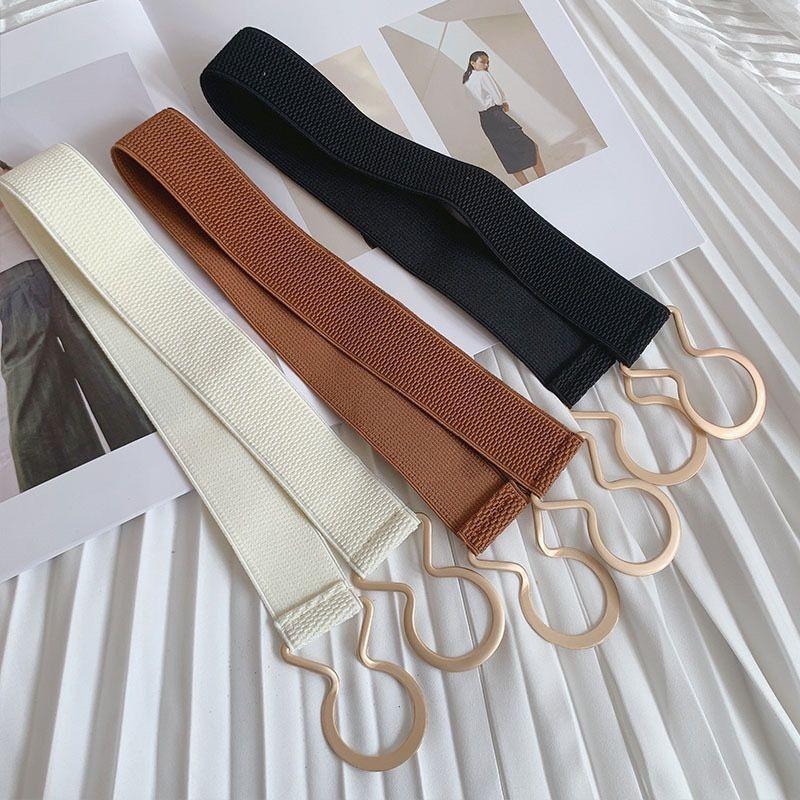 Elegant Korean Style Women's Metal Buckle Belt With Elastic Slimming Waist Design For Dresses