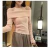 Unique Design Fake Two Piece Off Shoulder Long Sleeve Knitwear Womens Spring Autumn New Arrival Stand Alone Top