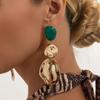 New Trendy Style Irregular Geometric Pendant Earrings for Women Vintage Inlaid Green Resin Drop Earrings Daily Wear Jewelry