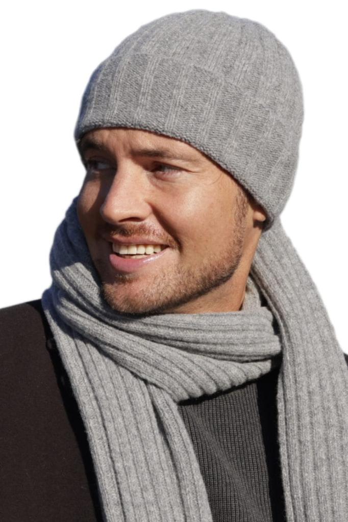 Trevor - Men' Wool Set, Hat + Scarf, Gray