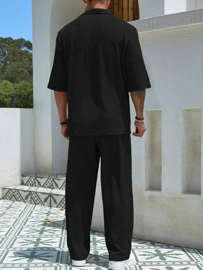 2024 Men's Casual Two-Piece Commuter Suit: Solid Short-Sleeve Shirt & Trousers