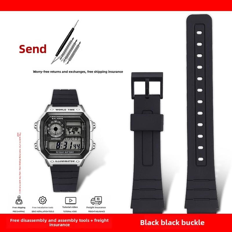 

For Casio AE1200/1300 W800H SGW400 F-91 F84 F105/108/A158/168 Silicone Rubber watchstrap Bracelet 18MM men women Black watchband 18mm width