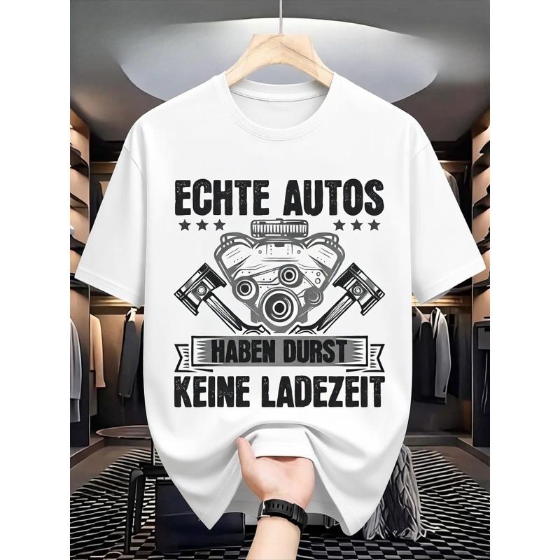 Men's Graphic T-Shirt| German Car Engine Design with Real Cars Have Thirst No Charging Time Slogan- Casual Motorsport Tee for Car Enthusiasts