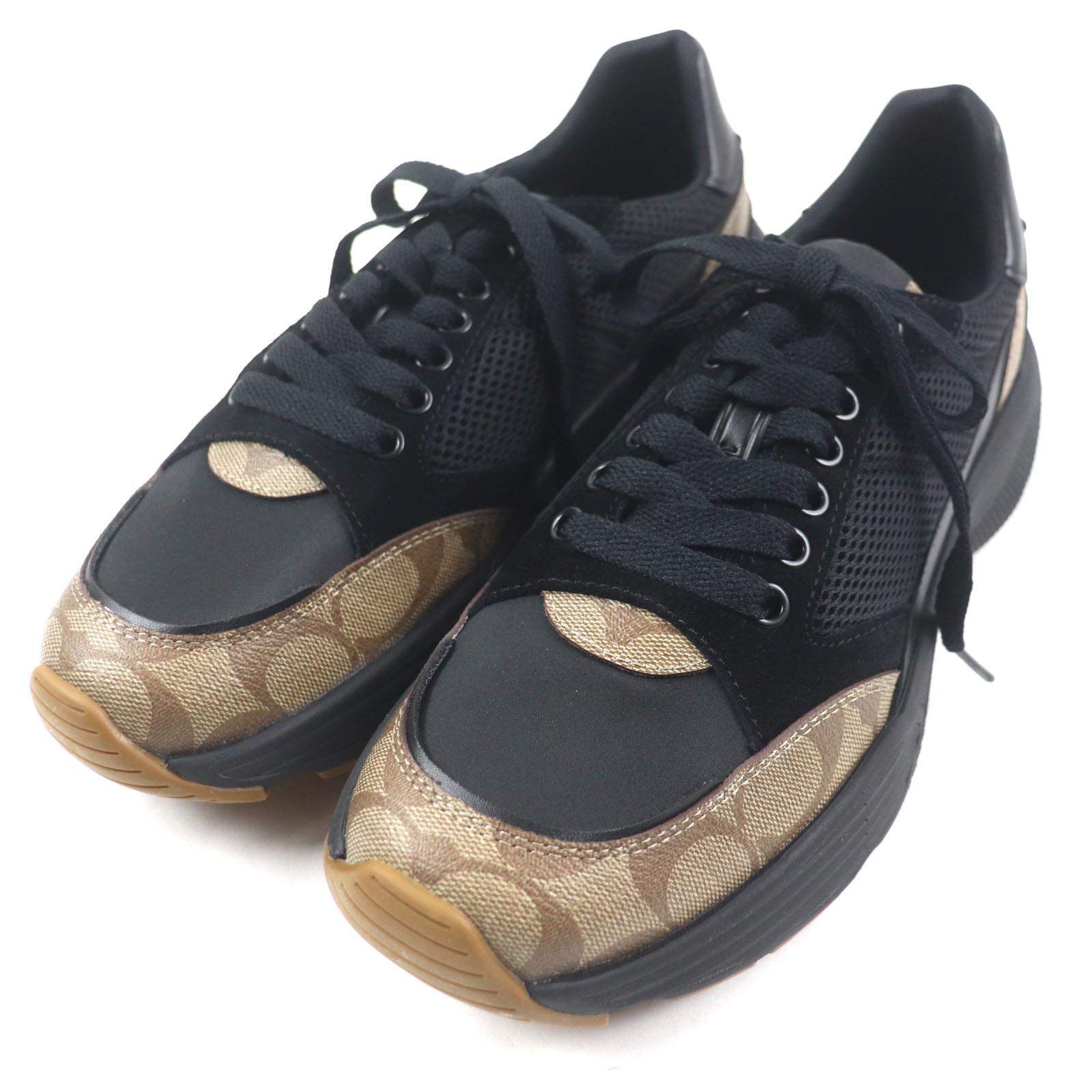 Pristine COACH Low cut sneakers TECH RUNNER Signature Black brown mesh mens 26 Used
