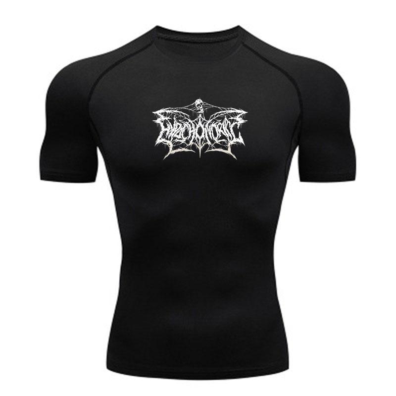 Men's Quick Dry Compression Athletic T-Shirt, Spider Web Dark Brutal Print Crew Neck Short Sleeve Tee for Workout Gym Running Training Active Wear