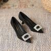 8-Rhinestone square buckle high-heeled single shoes women's autumn new pointed stiletto suede high heels