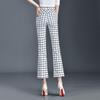 2025 Summer Women's Slim-Fit Micro-Flare Elastic Waist Plaid Nine-Point Pants