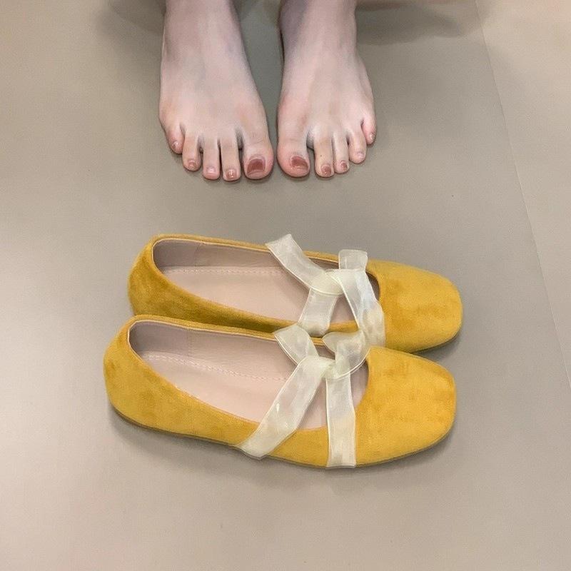 Evening wind niche flat bottom shallow mouth single shoes women gentle with skirt French square head Mary Jane shoes women brown blue