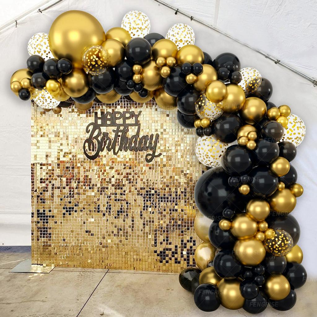 Black Gold Balloon Arch Garland Kit Confetti Balloons Birthday Party Decorations Adults Wedding Anniversary Balloon Baby Shower
