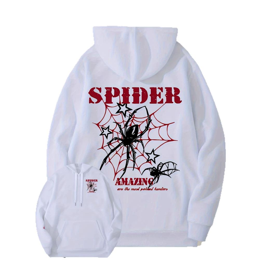 Hooded Printed Sweater Loose Jacket Personalized Jacket Men's and Women's Spider Webs