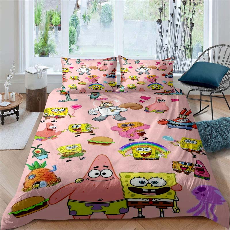 A Variety of SpongeBob SquarePants Patterned Bedding Sets, Soft Duvet Covers and Pillowcases, Suitable for Teenagers, Children a